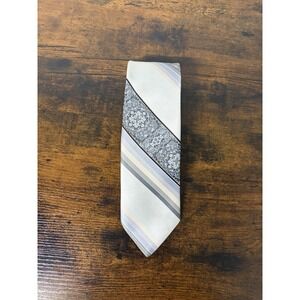 Vintage Richman Brothers Slim Necktie Tie Ivory Blue Black Striped 57"